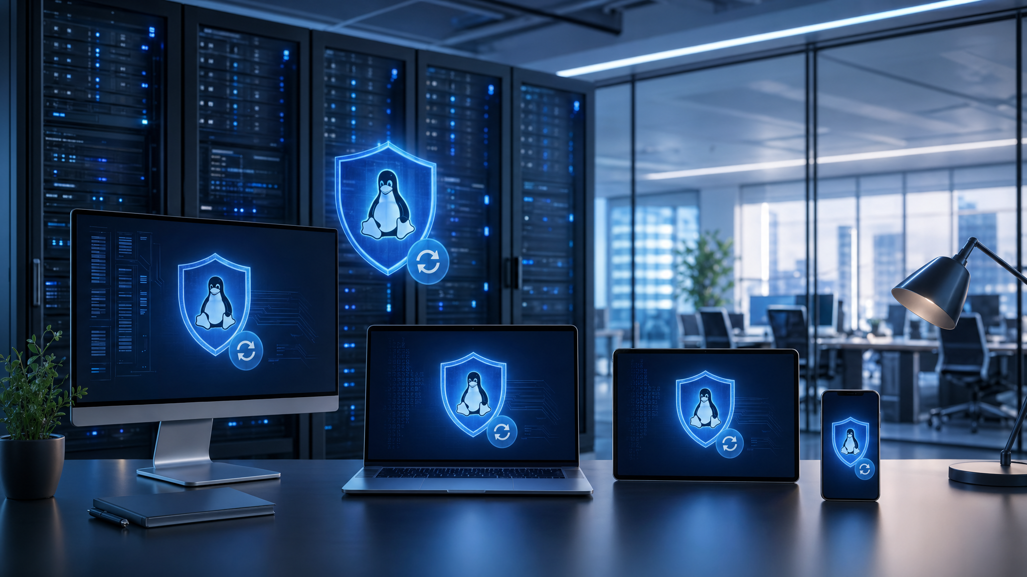 Managed IT security dashboard protecting Linux servers and workstations