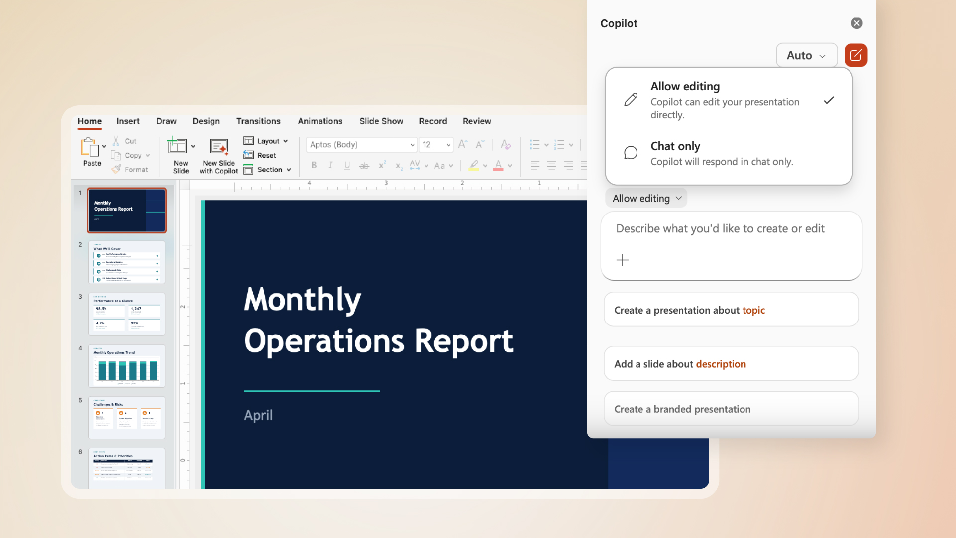 Microsoft 365 Copilot interface in PowerPoint