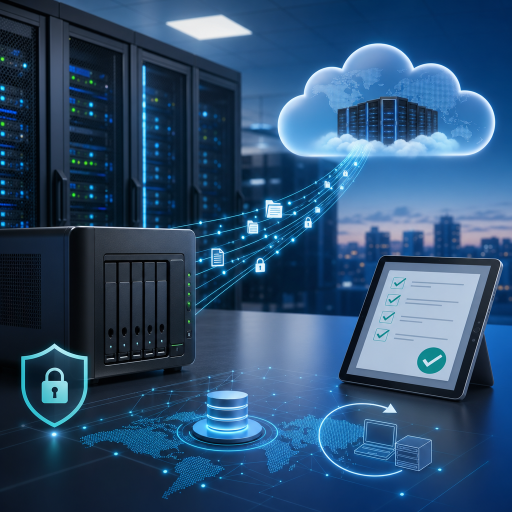 Managed backup and disaster recovery appliance protecting business data with offsite copies