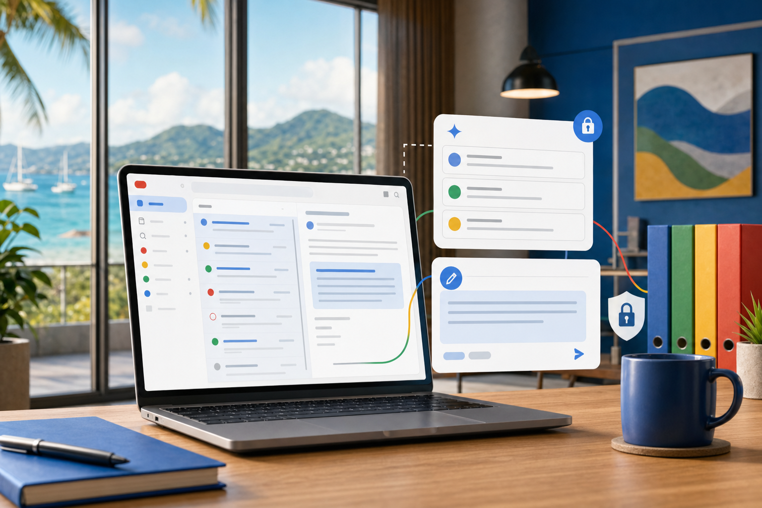 Gemini in Gmail helping a business team summarize email threads and draft customer follow-ups securely
