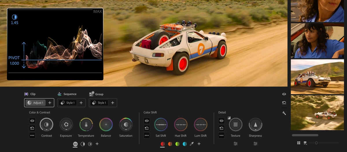 Adobe Firefly AI video feature visual showing a generated racecar scene