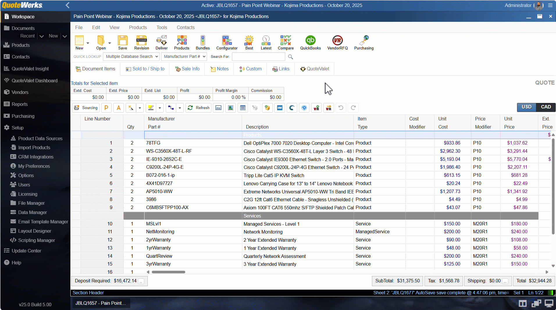 QuoteWerks multiline editing workflow