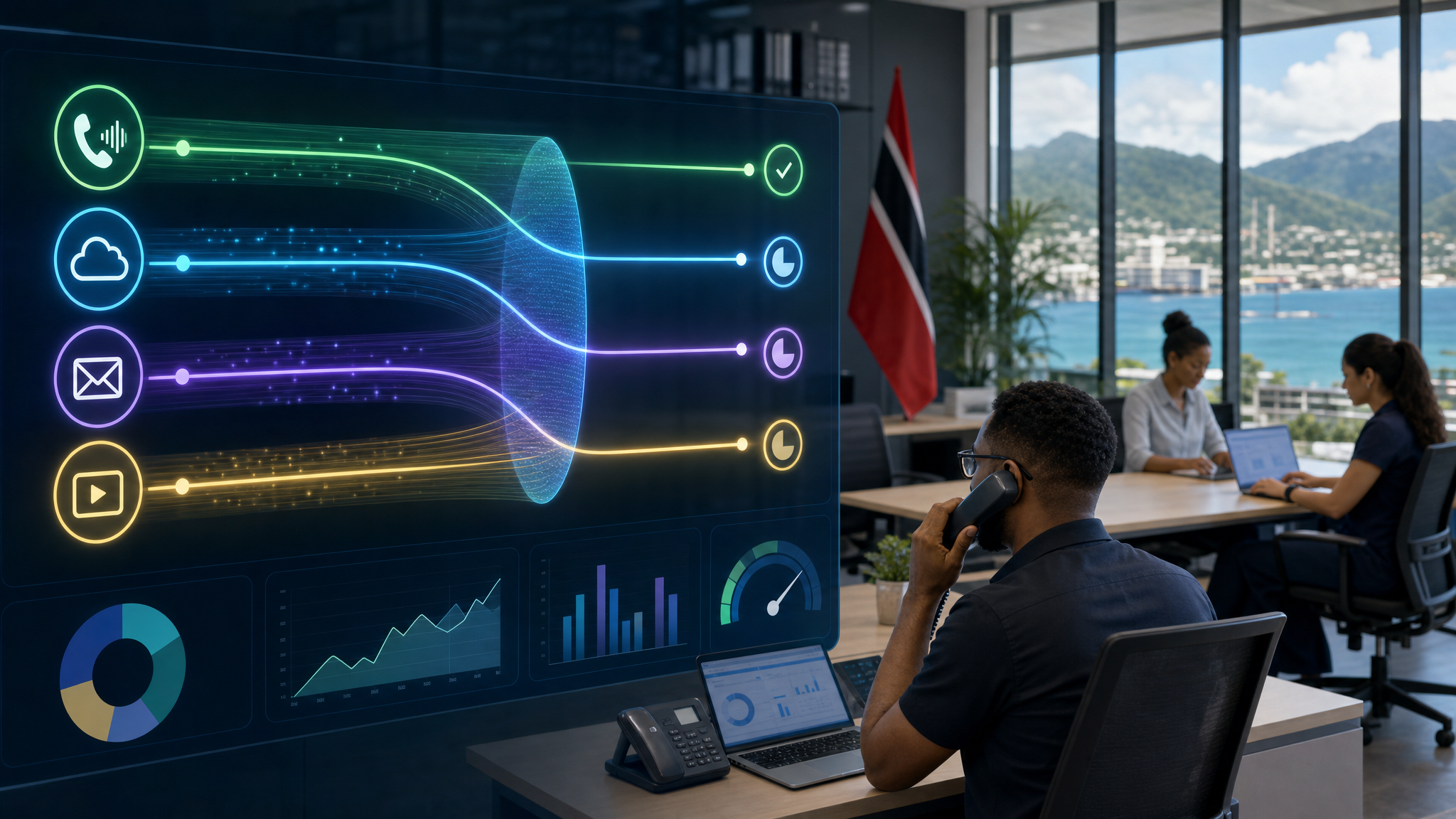 Business network dashboard showing priority lanes for VoIP cloud applications email and video traffic