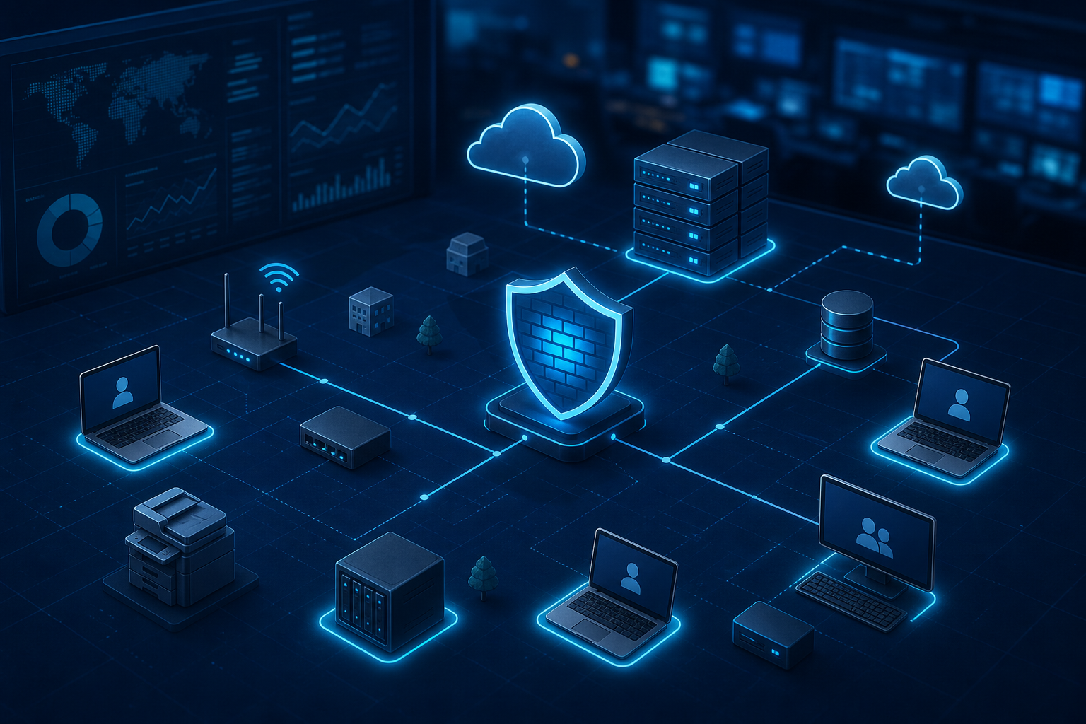 Managed cybersecurity dashboard showing protected high value network assets