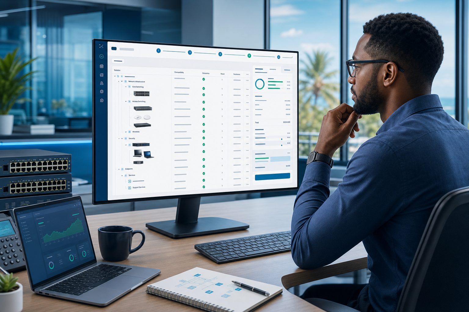 CPQ quoting dashboard for complex IT configurations with bundles, approvals, and managed service line items
