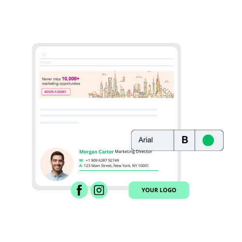 Example of a centrally designed professional email signature layout