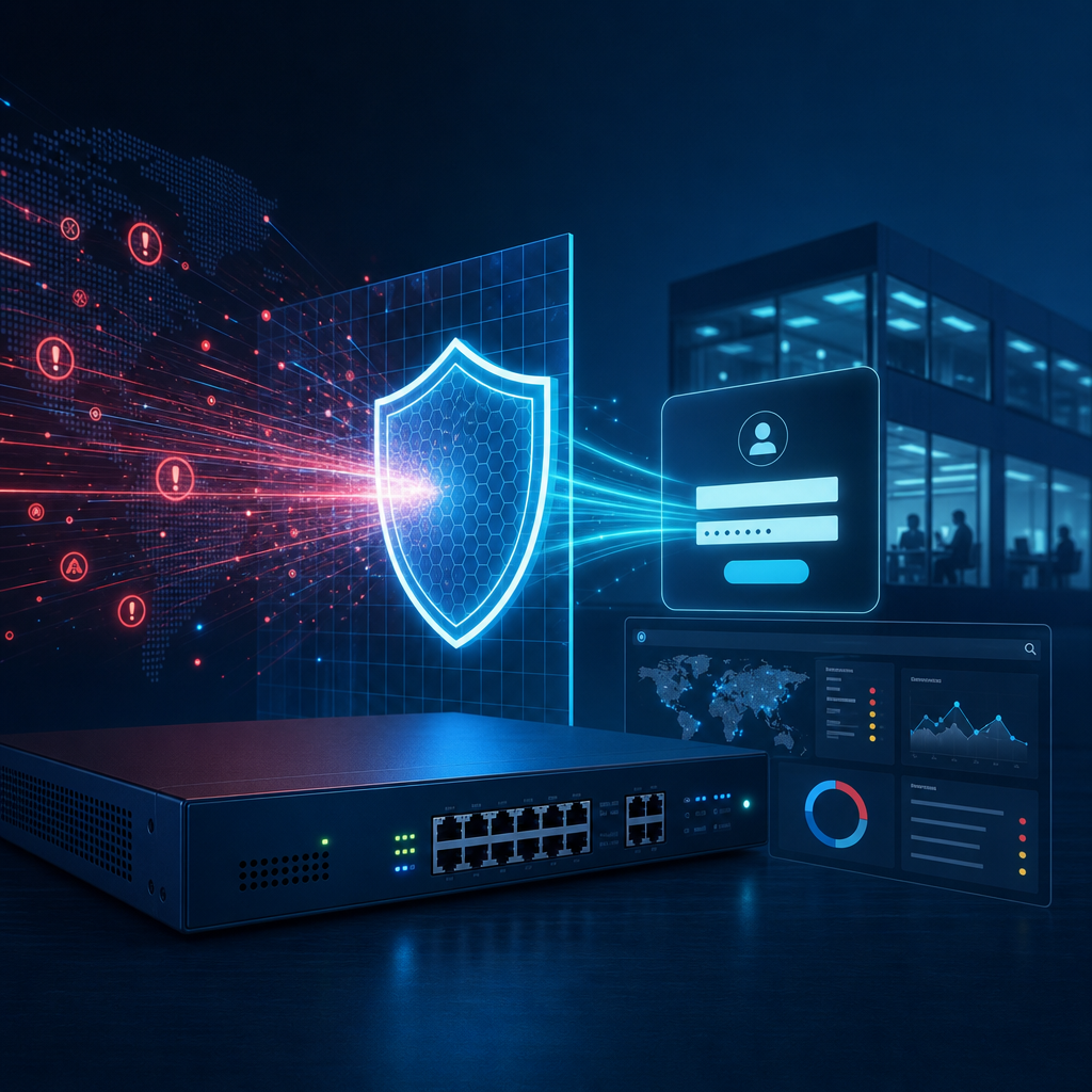 Business firewall and remote access portal protected by monitored security controls