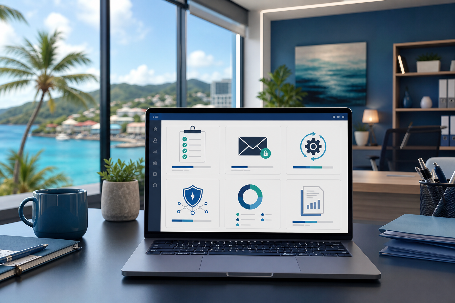 SMB compliance dashboard with patch email archive and security controls