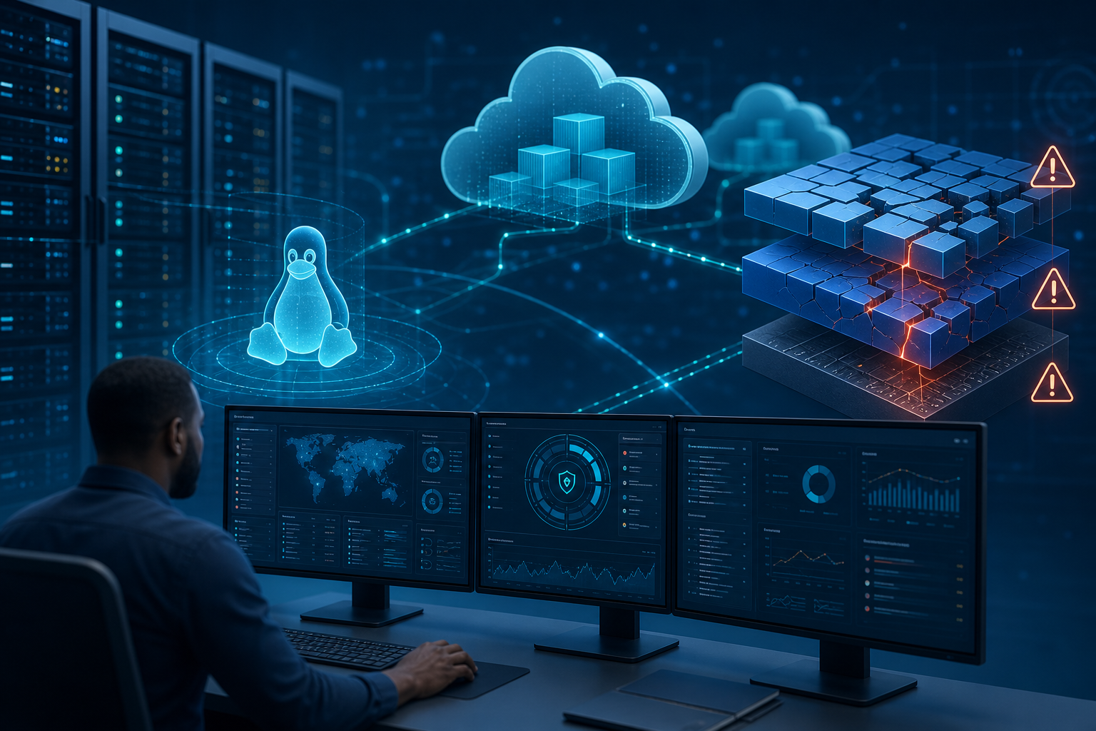 Managed security dashboard monitoring Linux servers and kernel risk indicators