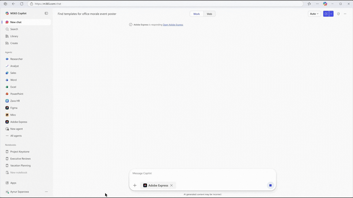 Adobe Express embedded in Microsoft 365 Copilot for design work in the flow of conversation