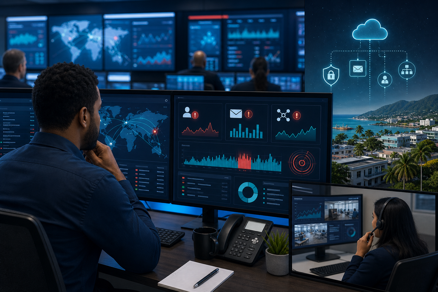 AI security dashboard detecting unusual email login and network activity