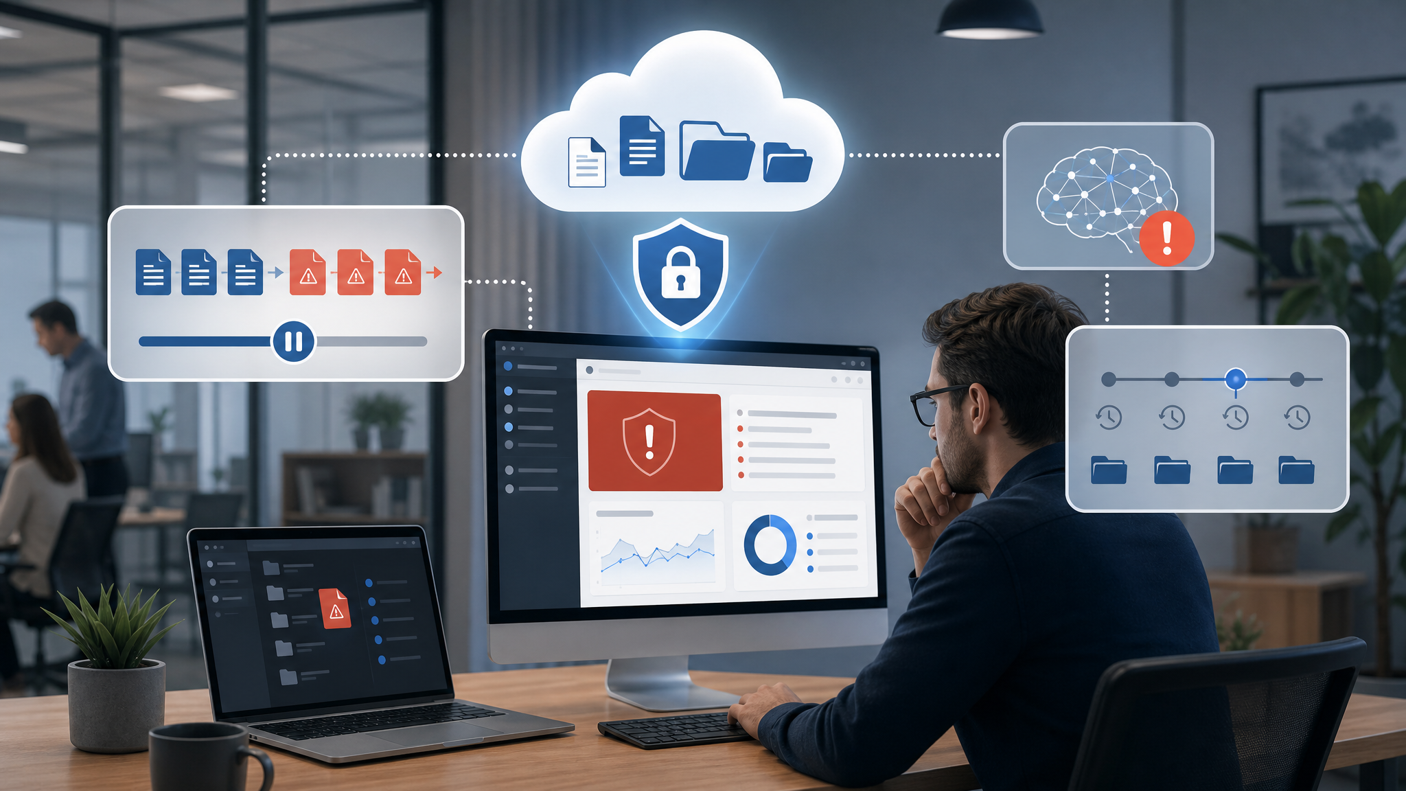 AI-powered cloud file protection detecting ransomware and restoring business files