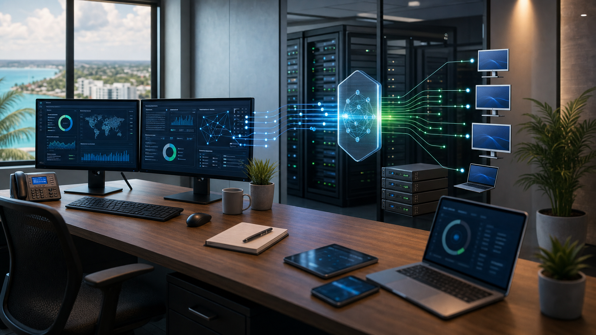 Managed security operations desk monitoring Windows endpoints, DNS traffic, and patch status