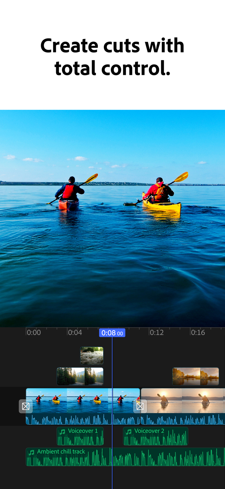Adobe Premiere mobile editing timeline showing cuts and control