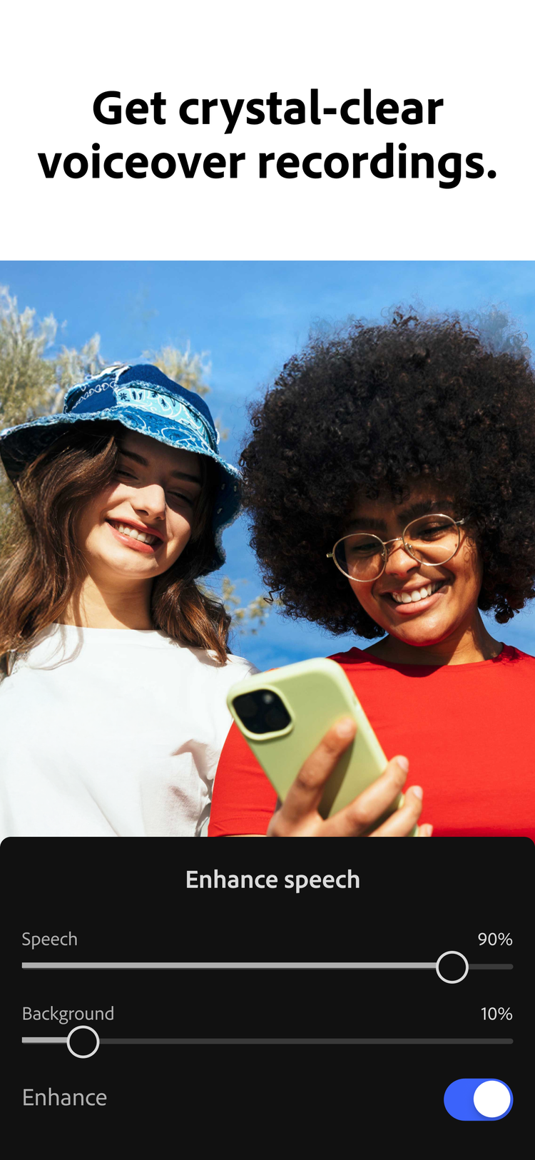 Adobe Premiere mobile voiceover enhancement interface