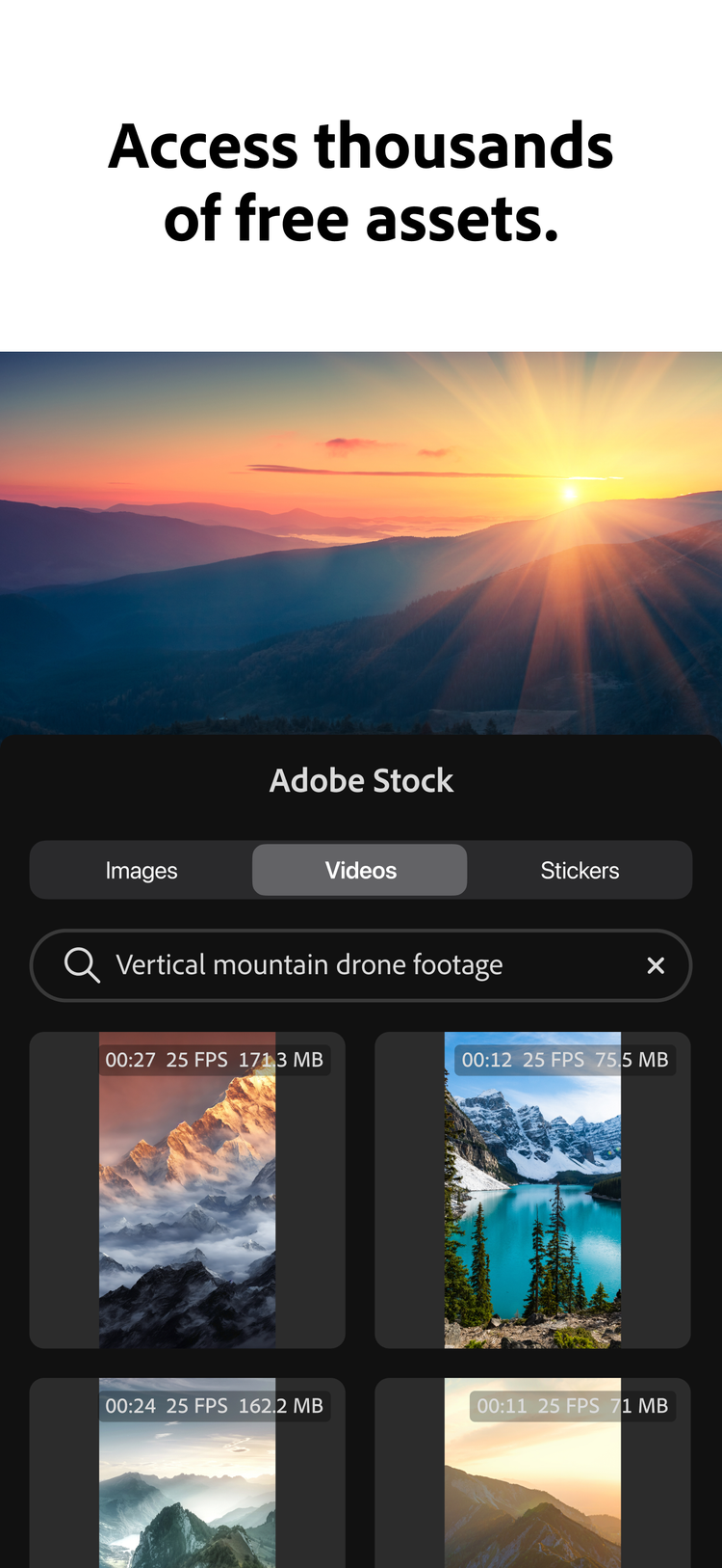 Adobe Premiere mobile asset library interface
