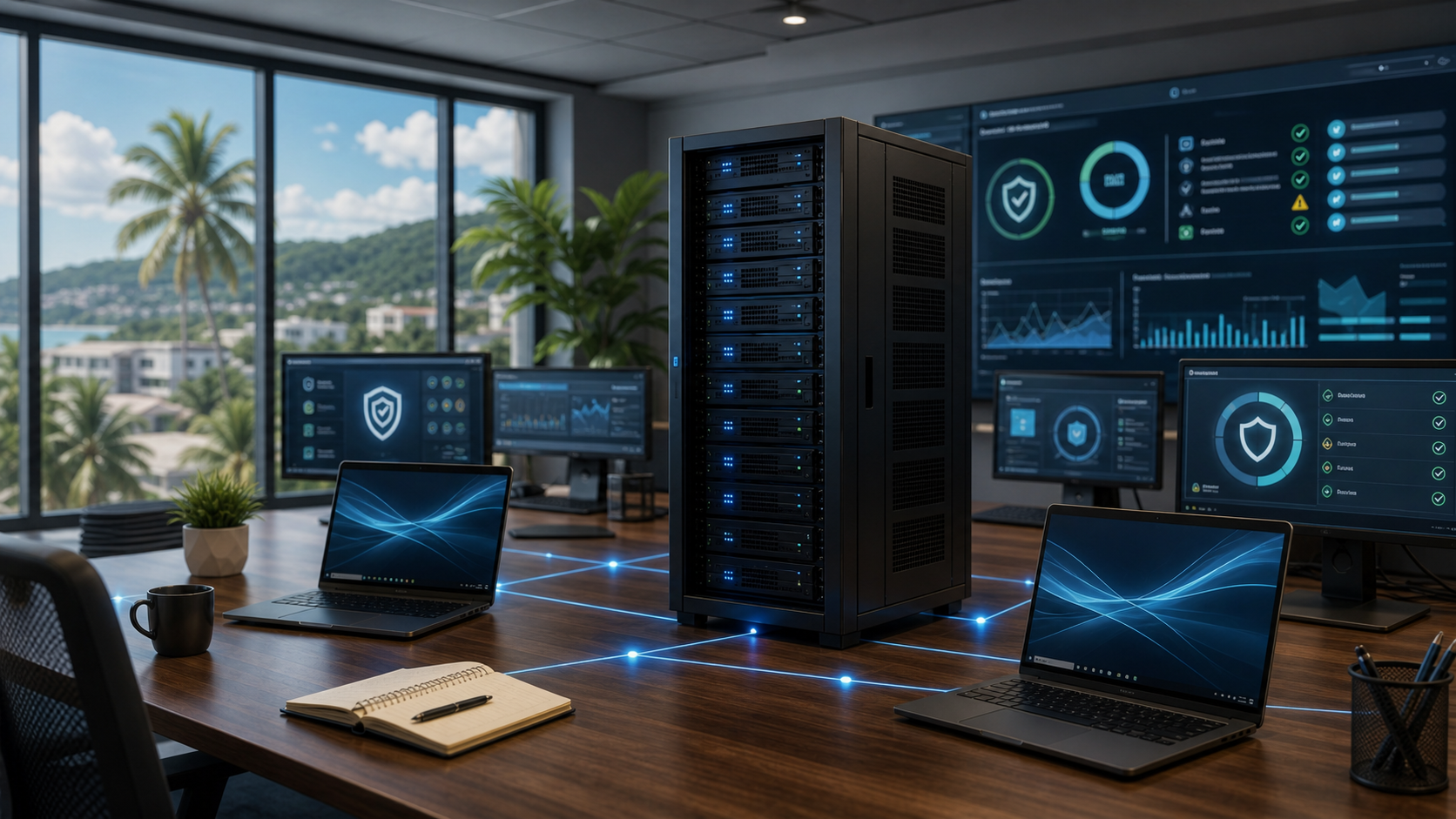 Managed IT operations dashboard monitoring protected domain controllers and business endpoints