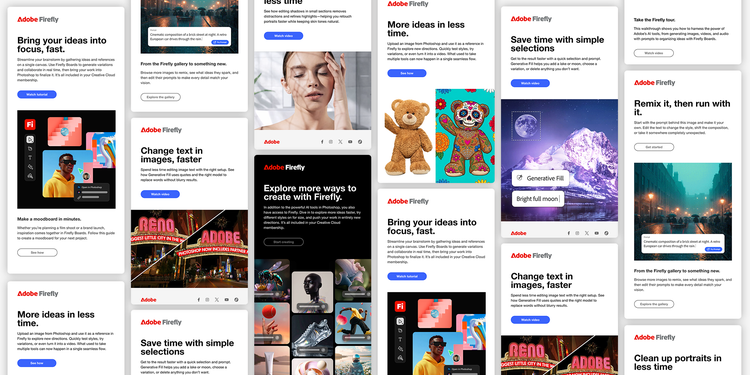 Adobe Journey Optimizer email campaign examples showing segmented Firefly messages