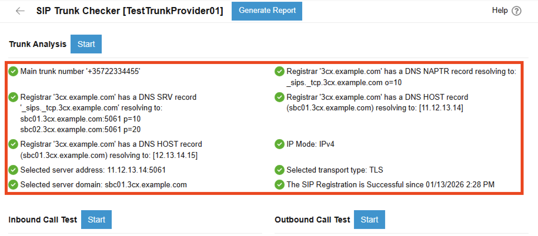 3CX trunk analysis checks for SIP provider configuration