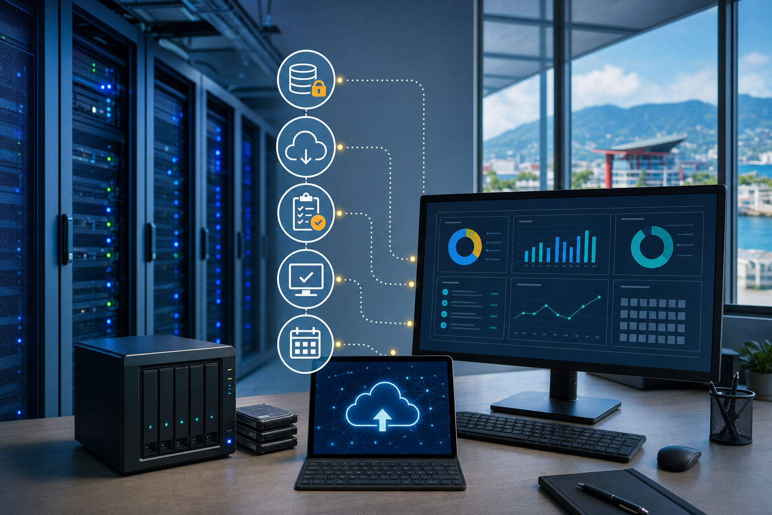 Managed backup and disaster recovery dashboard showing tested recovery and offsite copies