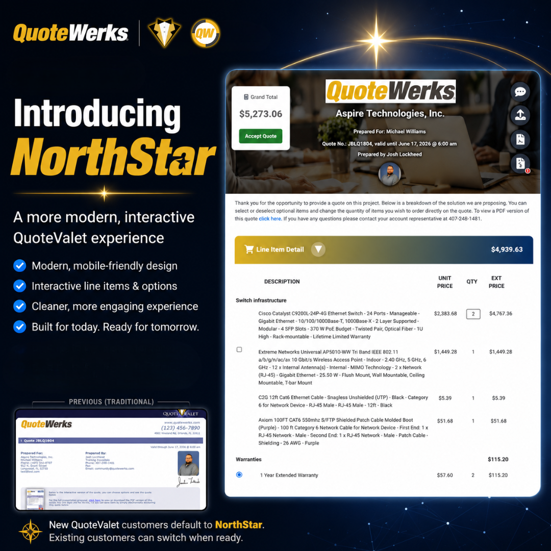 QuoteWerks visual introducing QuoteValet NorthStar templates