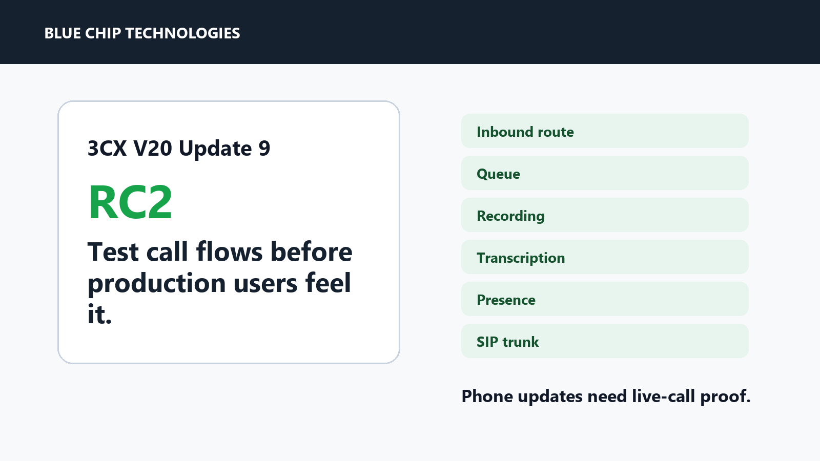 3CX Update 9 RC2 call-flow testing checklist for production phone systems