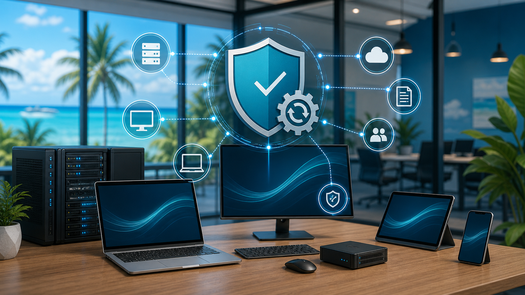 Managed endpoint protection and patch monitoring concept