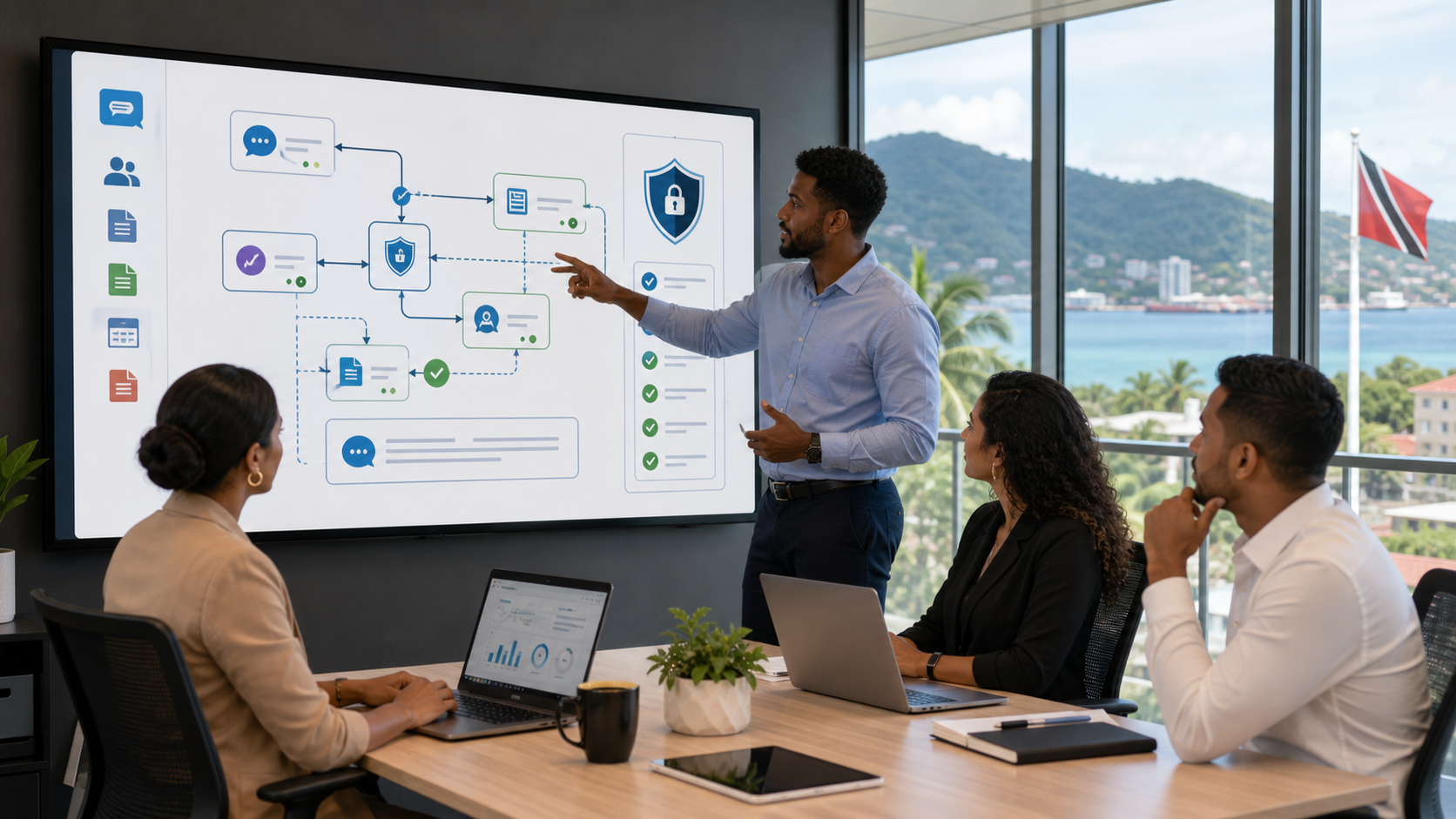 AI-assisted workflow governance dashboard for a small business team