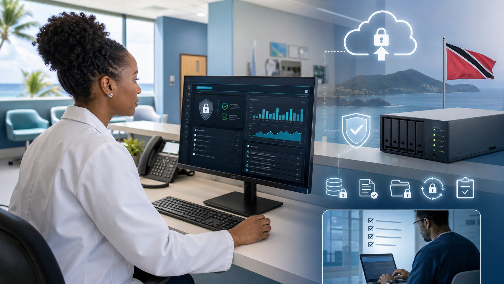 Healthcare clinic backup and recovery dashboard with secure patient data protection