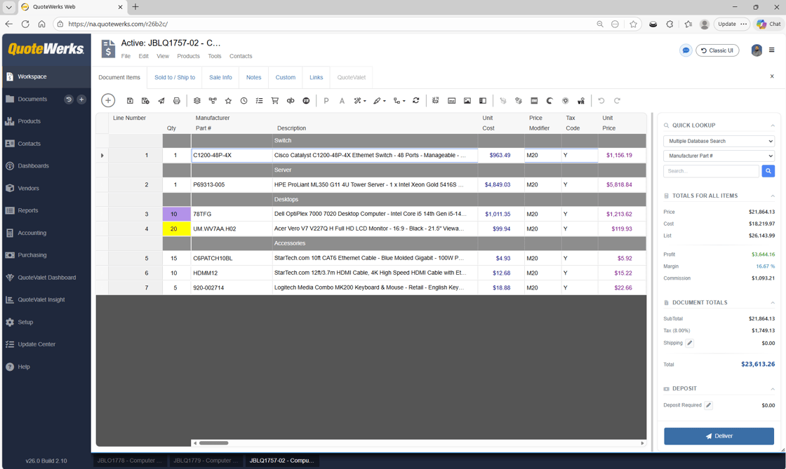 QuoteWerks Web quote open in a browser