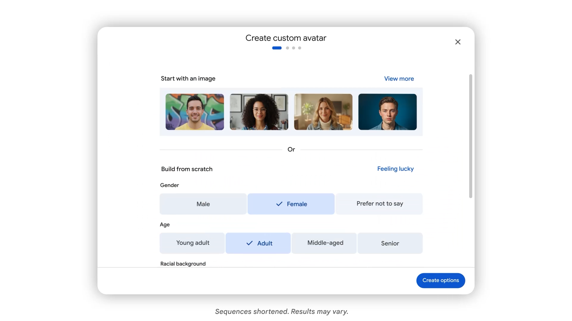 Google Vids custom avatar creation interface