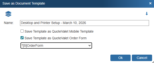 QuoteWerks save template as QuoteValet order form option