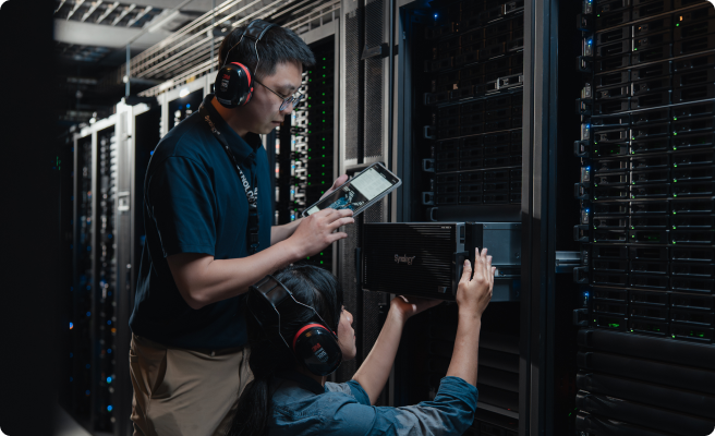 Synology QA team testing rackmount systems in a datacenter environment