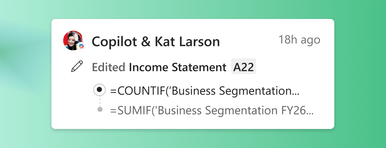 Copilot in Excel editing an income statement formula