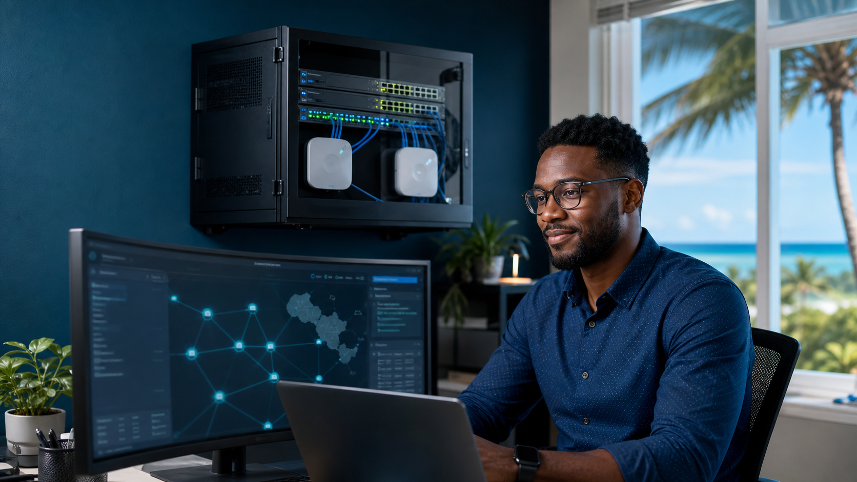 Managed business network showing a safely confirmed UniFi configuration change across switches and access points