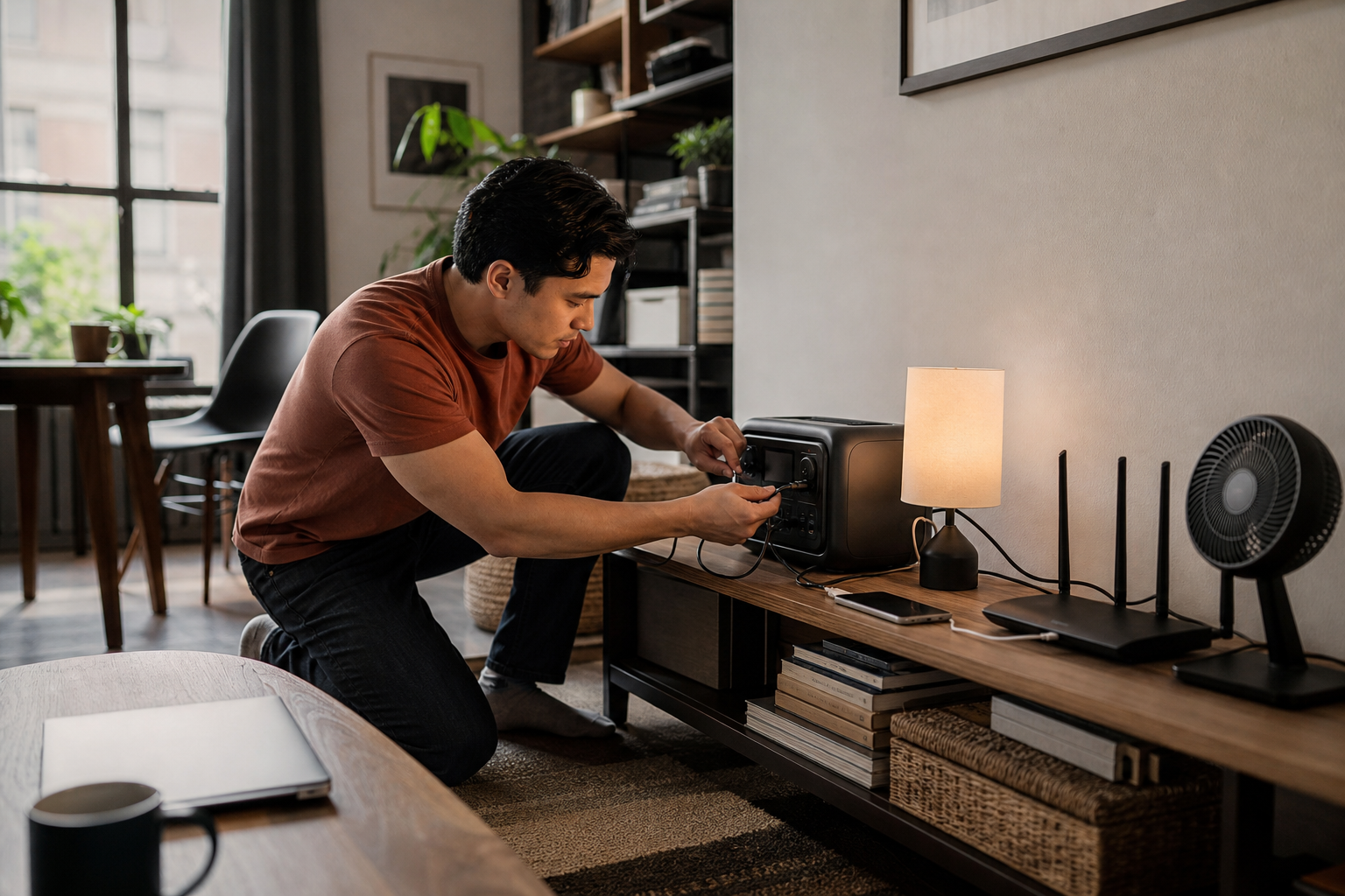 Office internet and phone equipment running from backup battery power