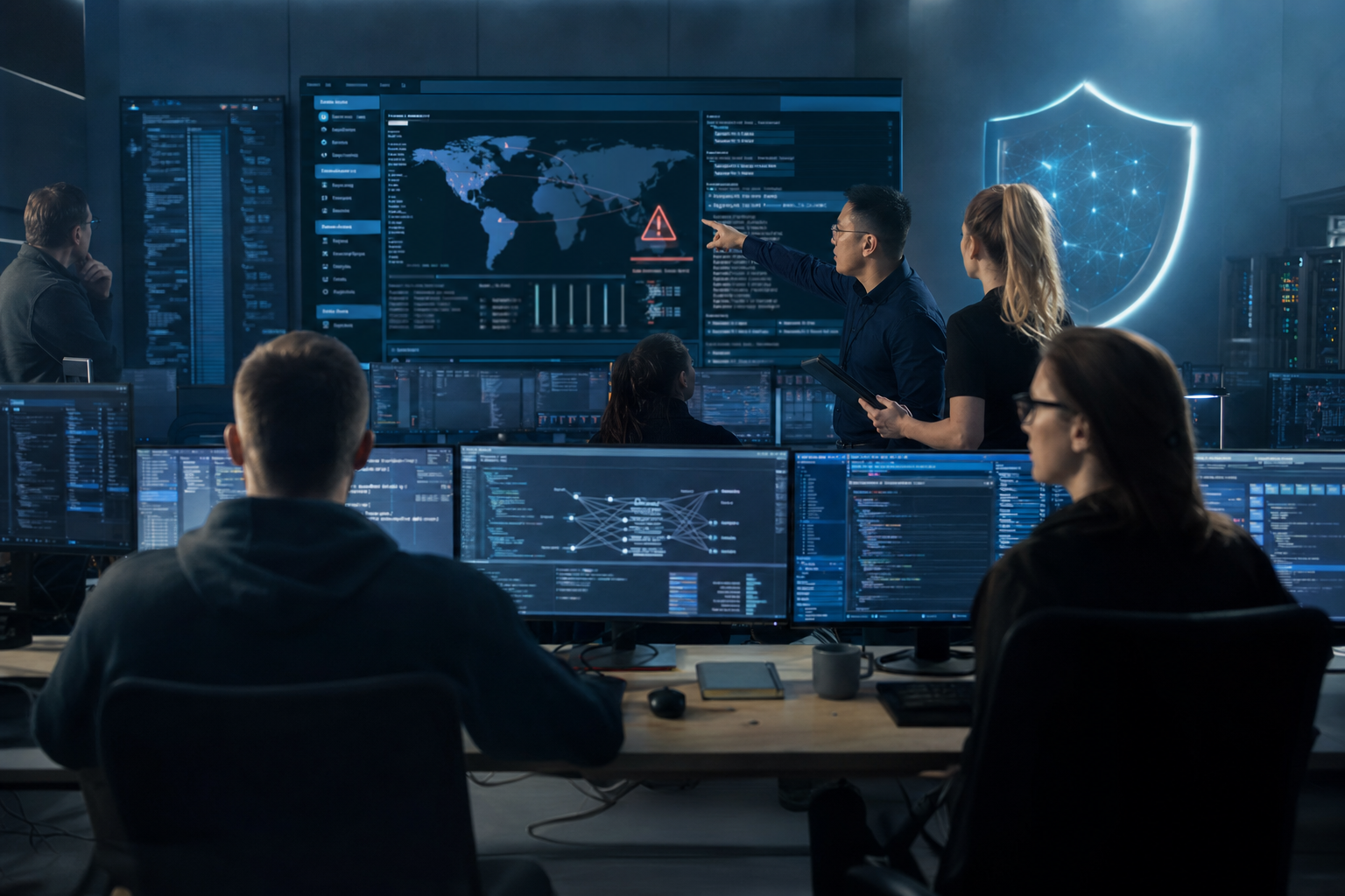 Abstract endpoint security management server with protected workstations and vulnerability warning indicator