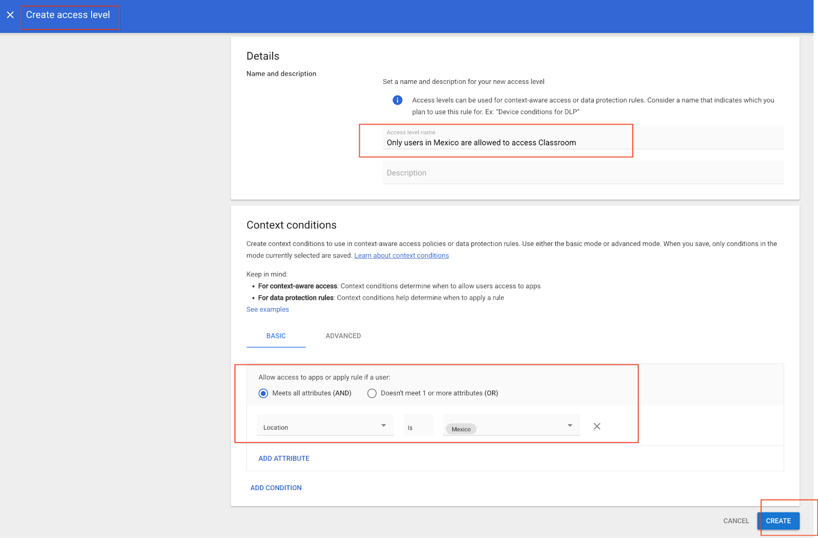 Context-Aware Access settings for Google Classroom