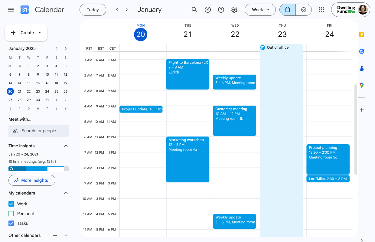 View up to three time zones side-by-side on Google Calendar on the web