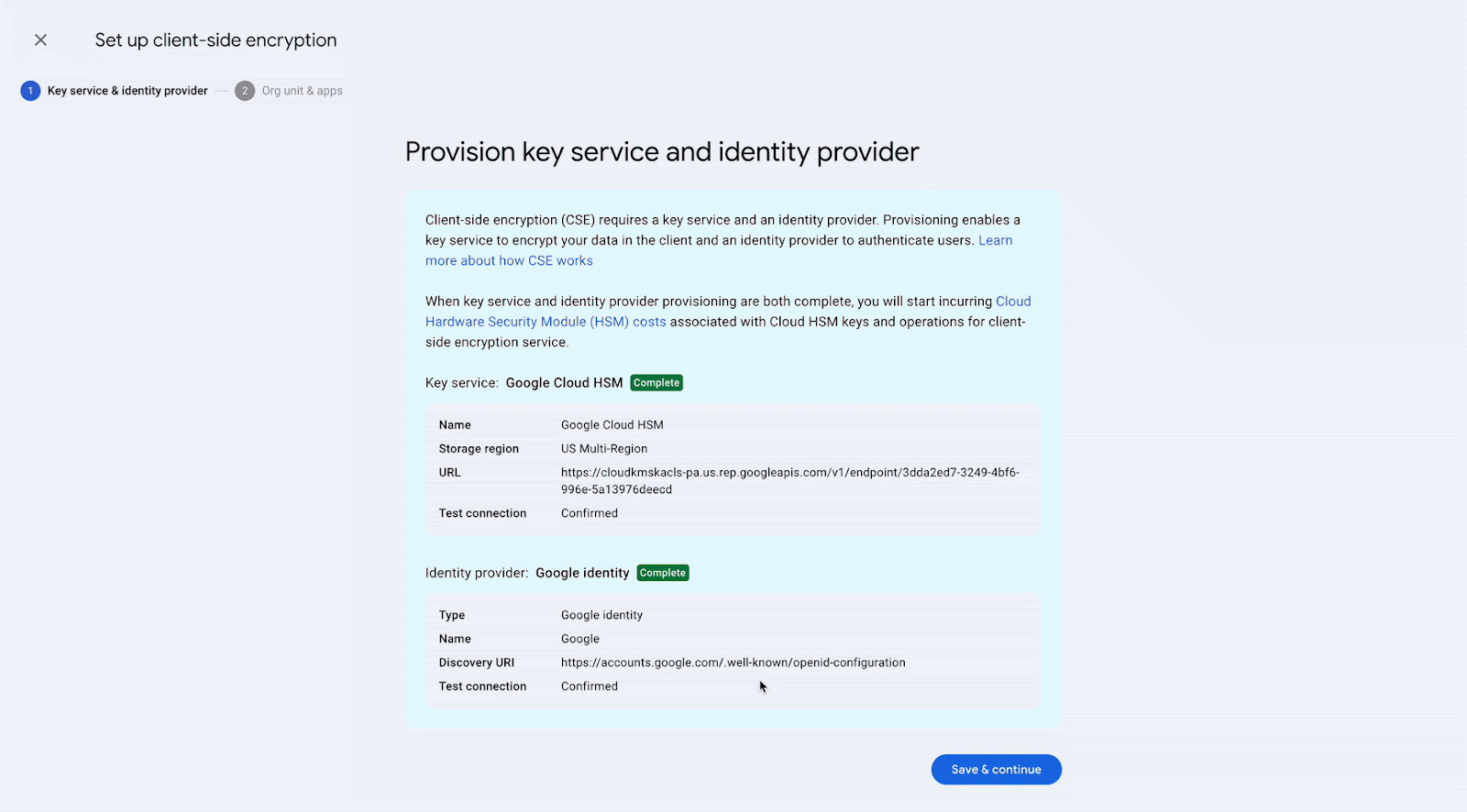 Animated demonstration of the simplified CSE setup process in the Google Workspace Admin console