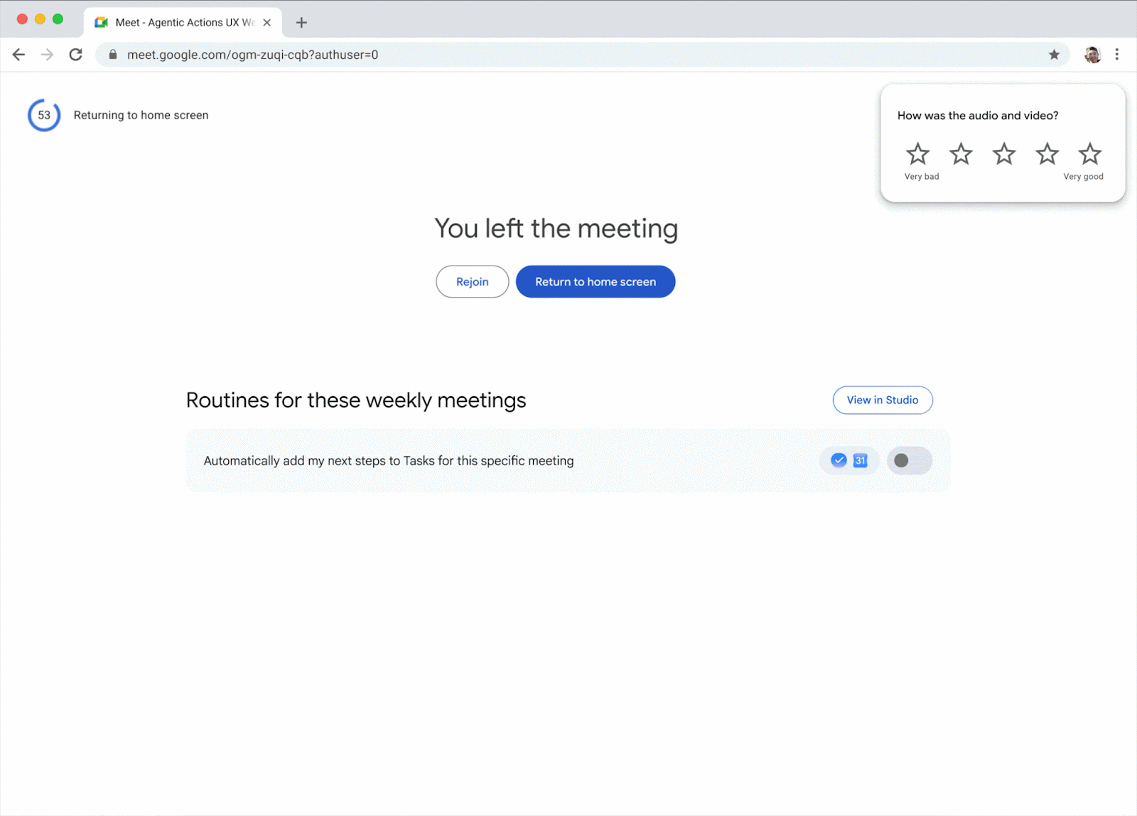 Completing next steps after a recurring meeting in Google Meet